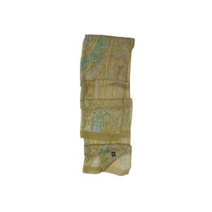 ETRO MILANO Green Paisley Print Silk Blend Scarf ITALY 68"/ 22” EX COND